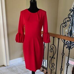 Chic Long Sleeve Red Dress with Ruffle Cuffs
